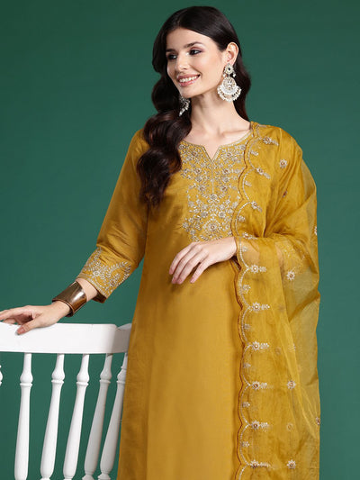 Indyancart IE Ethnic Motifs Embroidered Regular Gotta Patti Kurta with Trousers & With Dupatta
