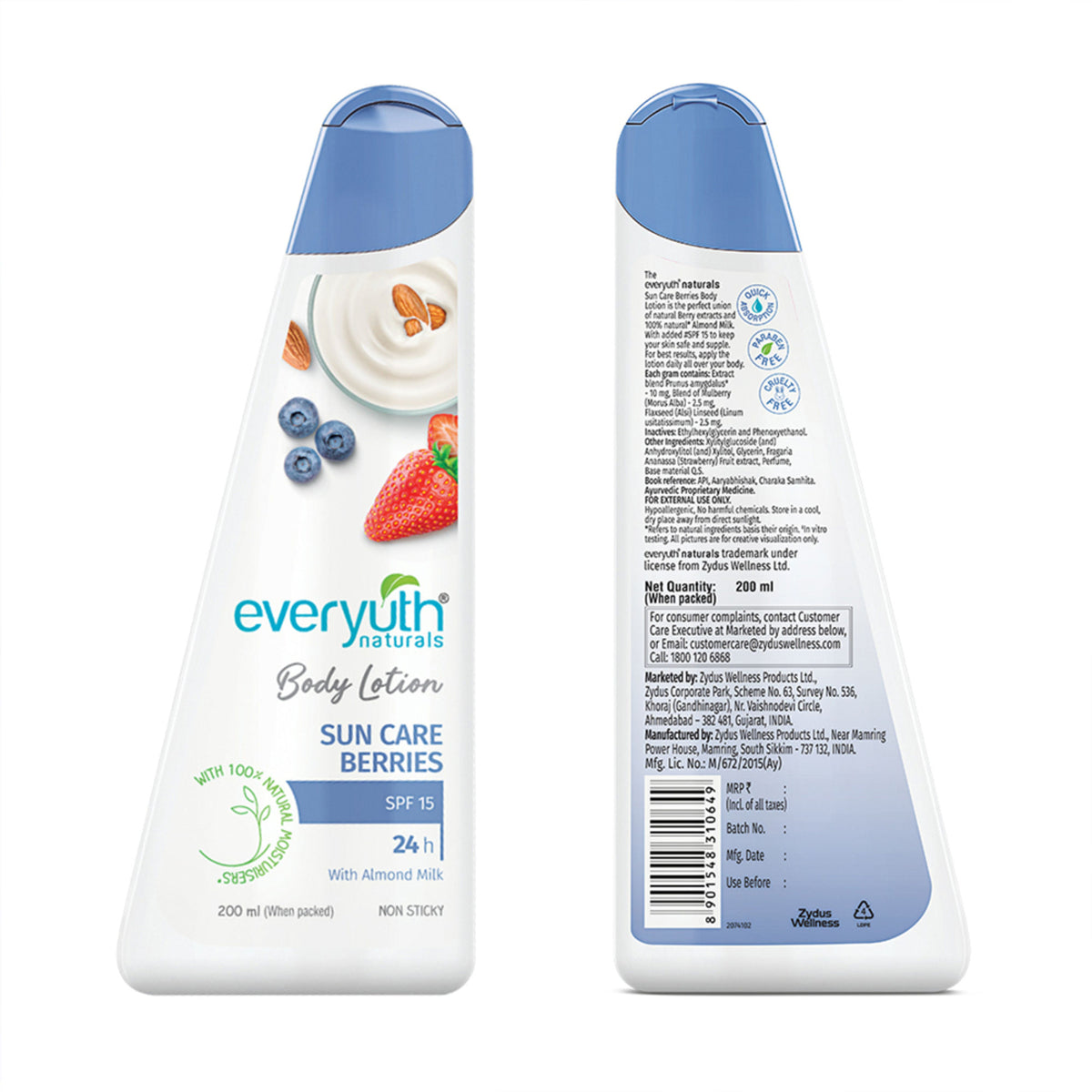 Everyuth Naturals Body Lotion - Sun Care Berries with Almond Milk, SPF 15, Non Sticky