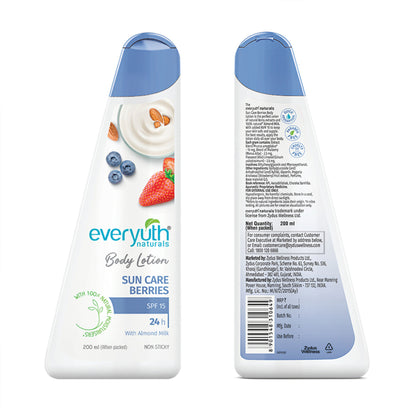 Everyuth Naturals Body Lotion - Sun Care Berries with Almond Milk, SPF 15, Non Sticky