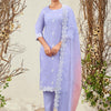 Indyancart IE Lavender Floral Embroidered Round Neck Thread Work Kurta with Trousers & Dupatta