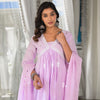 Dhiyona VA Women's Floral Embroidered Empire Thread Work Pure Cotton Kurta with Trousers & With Dupatta