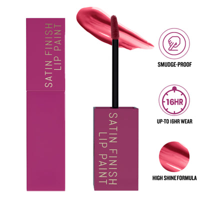 Daily Life Forever52 Essential Satin Finish Lip Paint in Berry Fix, showing a close-up of the vibrant berry-colored lipstick.