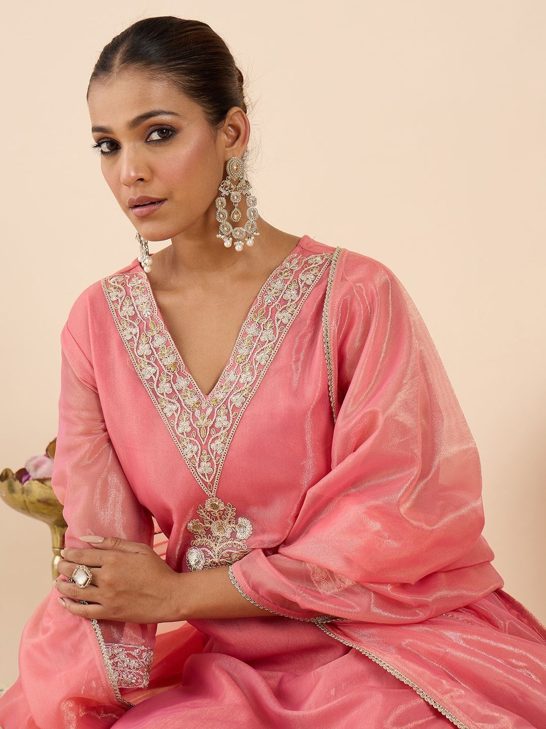 Women Ethnic Motifs Embroidered Regular Kurta with Trousers & With Dupatta