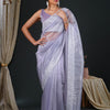 Women's Organza Lavendar Embroidered Designer Saree With Blouse Piece