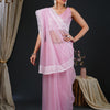 Women's Organza Pink Embroidered Designer Saree With Blouse Piece