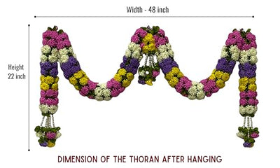 Multi-Colour Hanging Artificial Flower Toran for Main Door Entrance, Reusable Thoran for Pooja Mandir, Living Room & Home Décor, Bandarwal for Festival Decoration (48x22 inch)