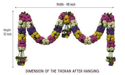 Multi-Colour Hanging Artificial Flower Toran for Main Door Entrance, Reusable Thoran for Pooja Mandir, Living Room & Home Décor, Bandarwal for Festival Decoration (48x22 inch)