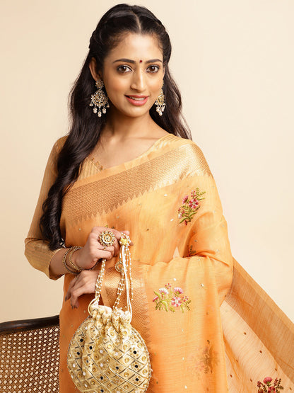 Dhiyona GR Women's Kashmira Peach Orange Cotton Silk Saree