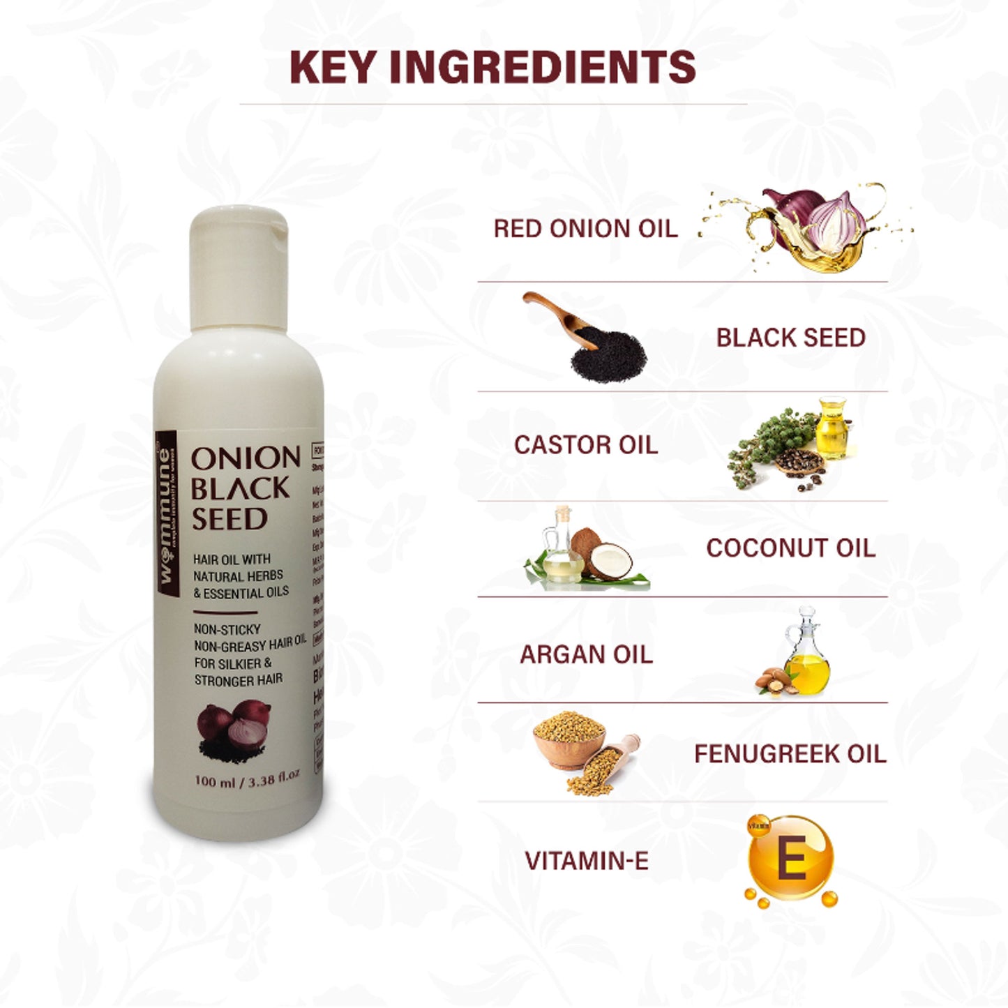 Wommune Pure Onion Blackseed Hair Oil For Hair Growth