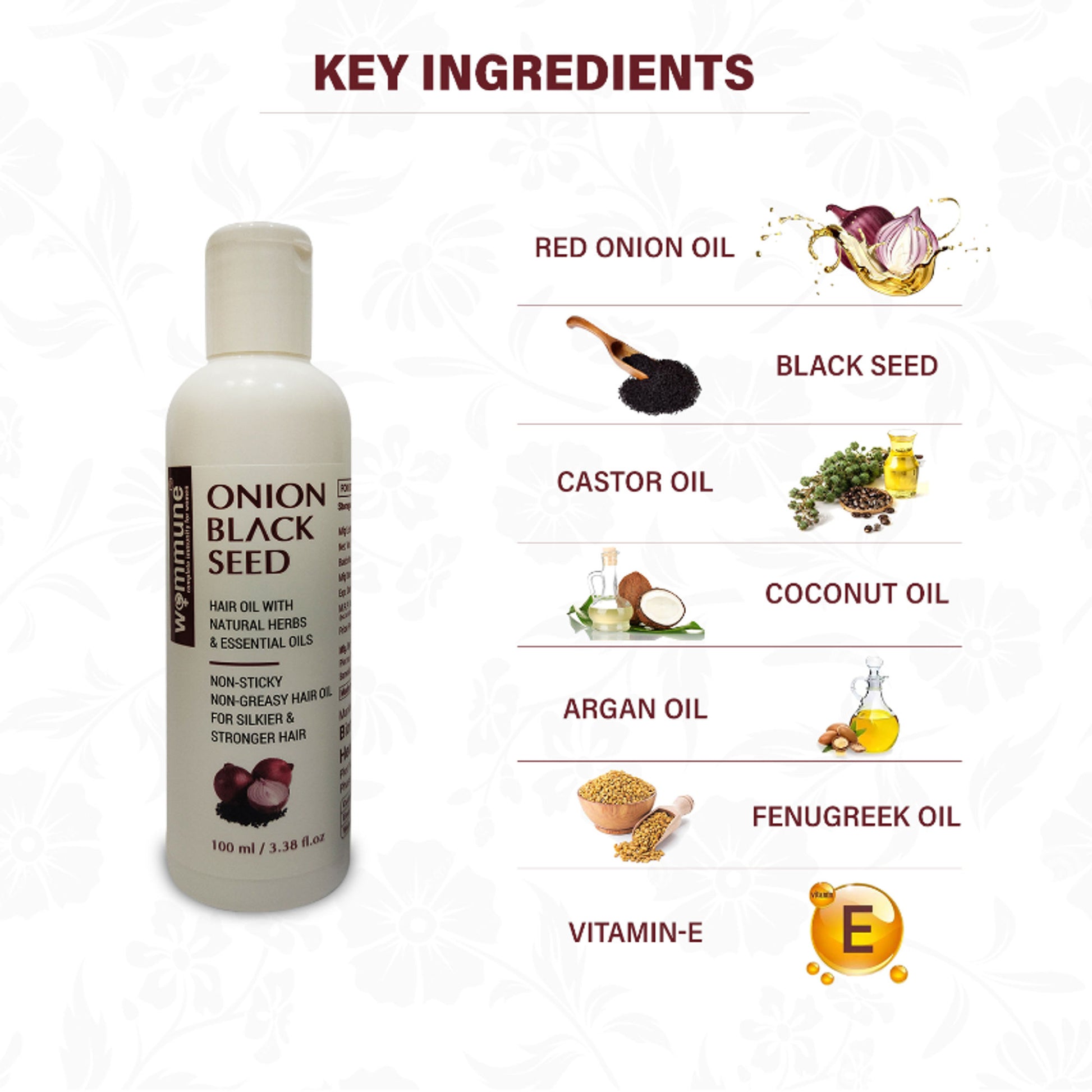 Wommune Pure Onion Blackseed Hair Oil For Hair Growth