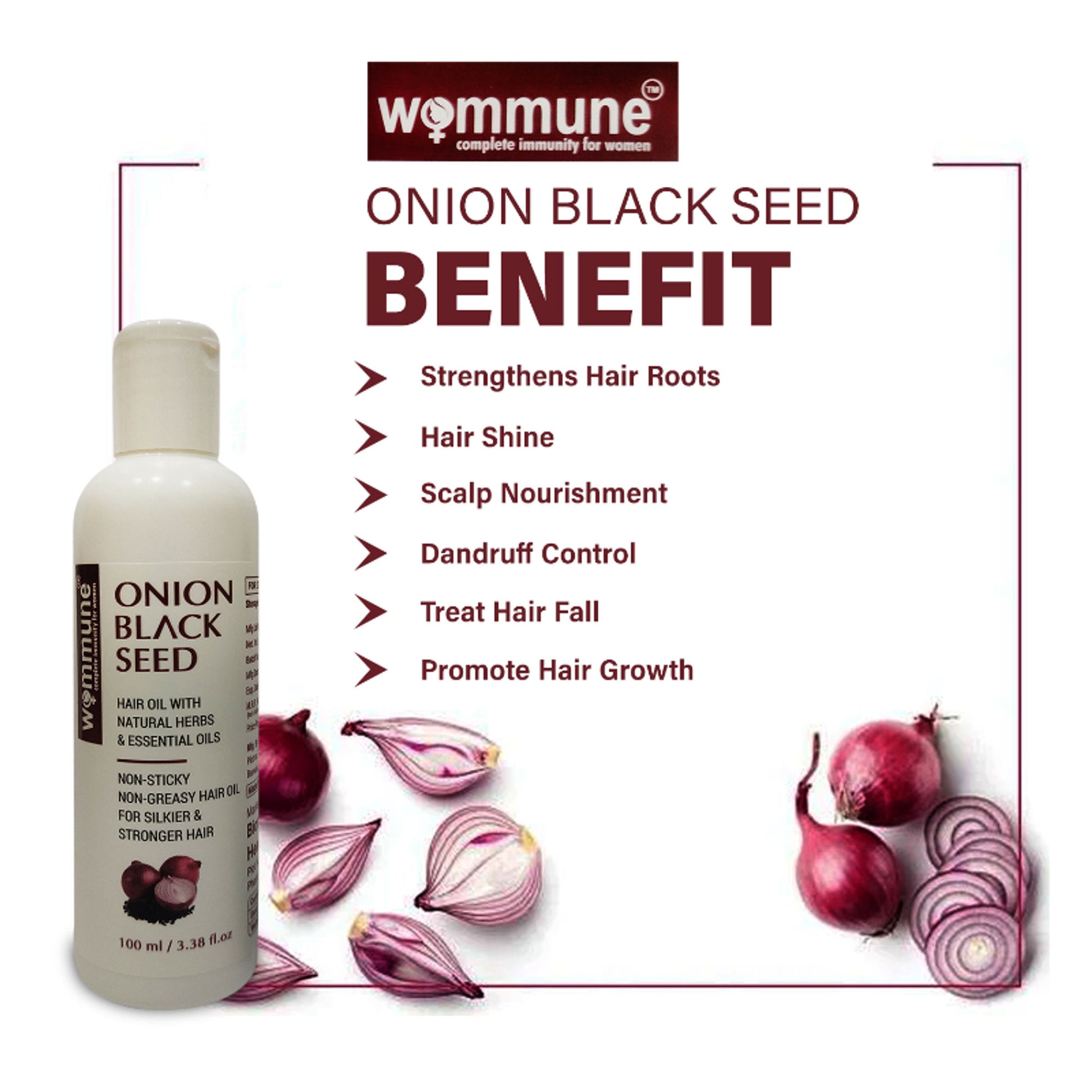 Wommune Pure Onion Blackseed Hair Oil For Hair Growth