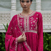 Dhiyona IE Women Floral Embroidered Pleated Kurta with Trousers & With Dupatta