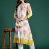 Dhiyona IE Floral Printed Pleated Pure Cotton A-Line Kurta with Trousers