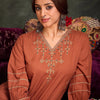 Dhiyona IE Floral Yoke Design V-Neck Thread Work A-Line Kurta With Palazzos