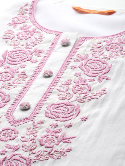 Indyancart IE Women Floral Embroidered Regular Thread Work Kurta with Trousers & With Dupatta