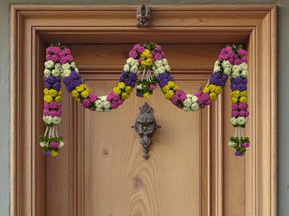 Multi-Colour Hanging Artificial Flower Toran for Main Door Entrance, Reusable Thoran for Pooja Mandir, Living Room & Home Décor, Bandarwal for Festival Decoration (48x22 inch)