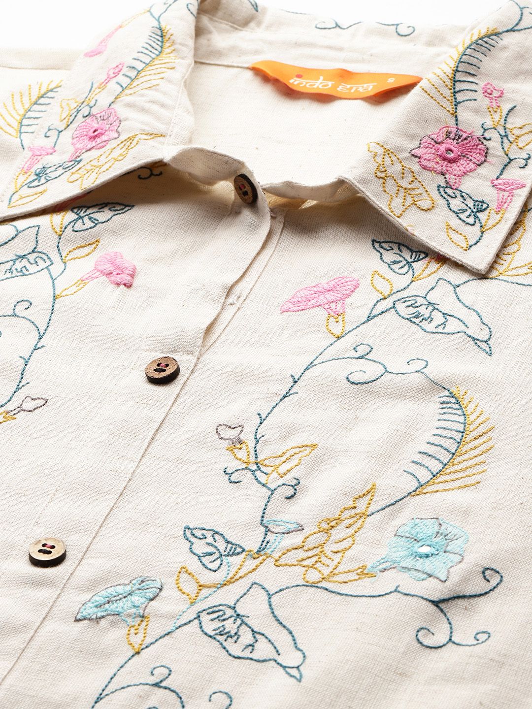 Indyancart IE Floral Embroidered Thread Work Kurti with Trousers