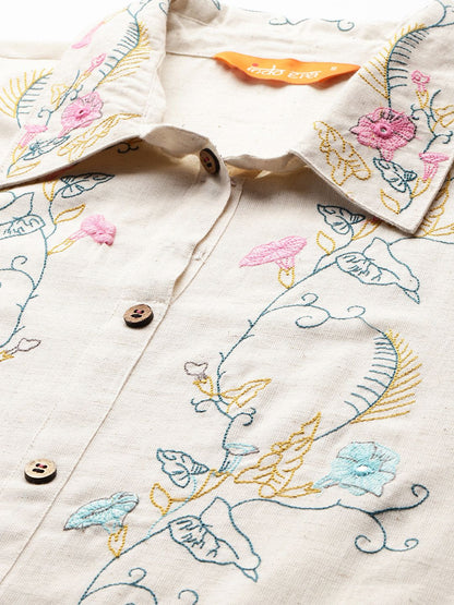 Indyancart IE Floral Embroidered Thread Work Kurti with Trousers