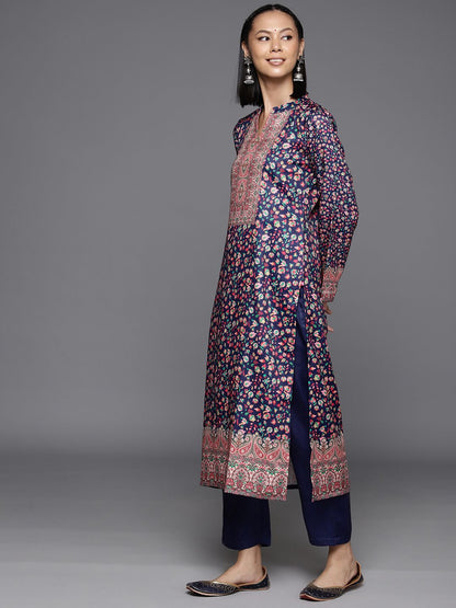 Indyancart VA Women'sFloral Printed Kurta with Trouser & Dupatta