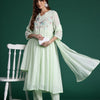 Indyancart IE Floral Embroidered Pleated Thread Work Pure Cotton Kurta with Trousers & Dupatta
