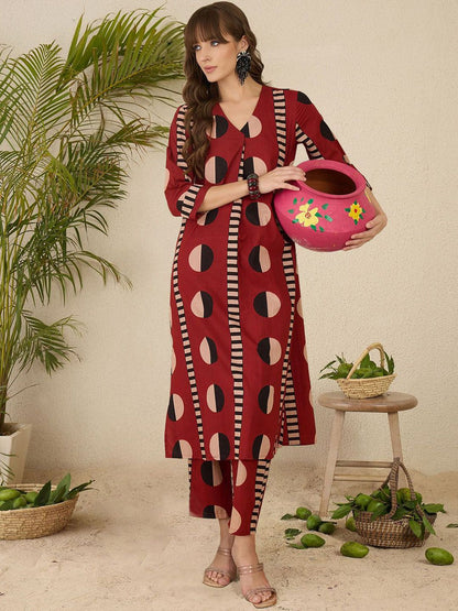 Indyancart IE Printed Pure Cotton Straight Tunic & Trousers Co-Ord Set