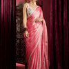 Women's Chiffon Pink Solid Celebrity Saree With Blouse Piece