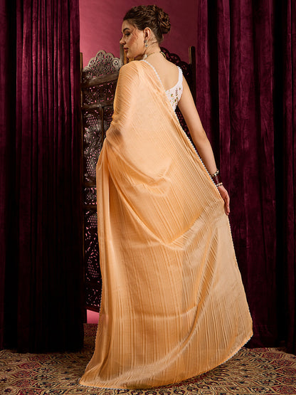 Women's Chiffon Yellow Solid Celebrity Saree With Blouse Piece