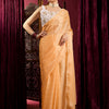 Women's Chiffon Yellow Solid Celebrity Saree With Blouse Piece