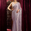 Women's Chiffon Lavender Solid Celebrity Saree With Blouse Piece
