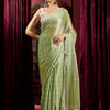 Women's Chiffon Green Solid Celebrity Saree With Blouse Piece