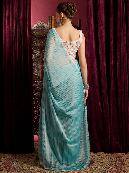 Women's Chiffon Blue Solid Celebrity Saree With Blouse Piece