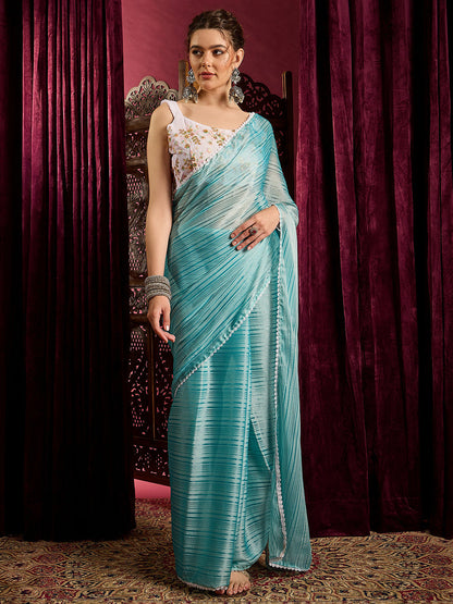 Women's Chiffon Blue Solid Celebrity Saree With Blouse Piece