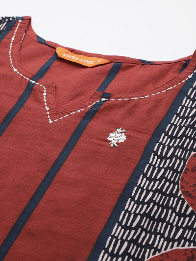 Indyancart IE Geometric Printed Pure Cotton Kurta with Trousers & Dupatta