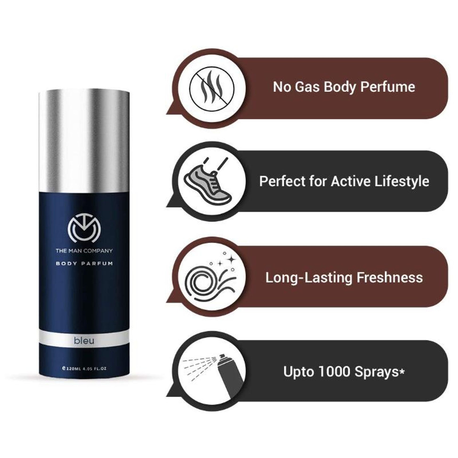 The Man Company Bleu, Long-Lasting Body Perfume for Men