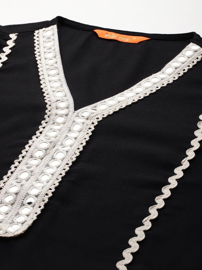 Dhiyona IE Embroidered Panelled Mirror Work Kurta With Trousers & Dupatta