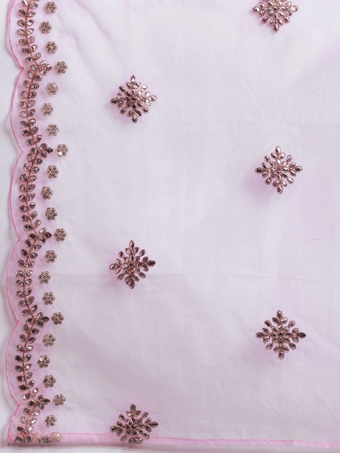 Indyancart IE Ethnic Motifs Embroidered Panelled Gotta Patti Kurta With Trousers & Dupatta