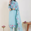 Dhiyona IE Floral Embroidered Thread Work Pure Cotton Straight Kurta & Trousers With Dupatta