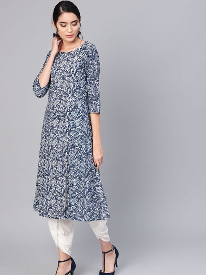 Dhiyona IE Women Blue Paisley Yoke Design Abstract Printed A-Line Kurta