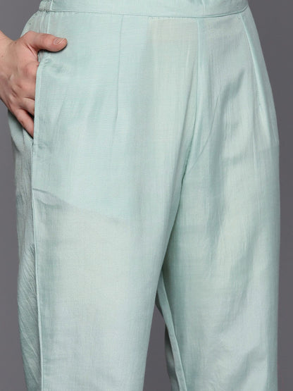 Indyancart IE Embroidered Regular Sequinned Chanderi Silk Kurta with Trousers & Dupatta