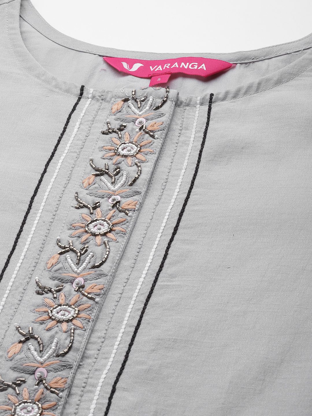 Indyancart VA Women's Grey Floral Embroidered Thread Work Kurta with Trousers & With Dupatta