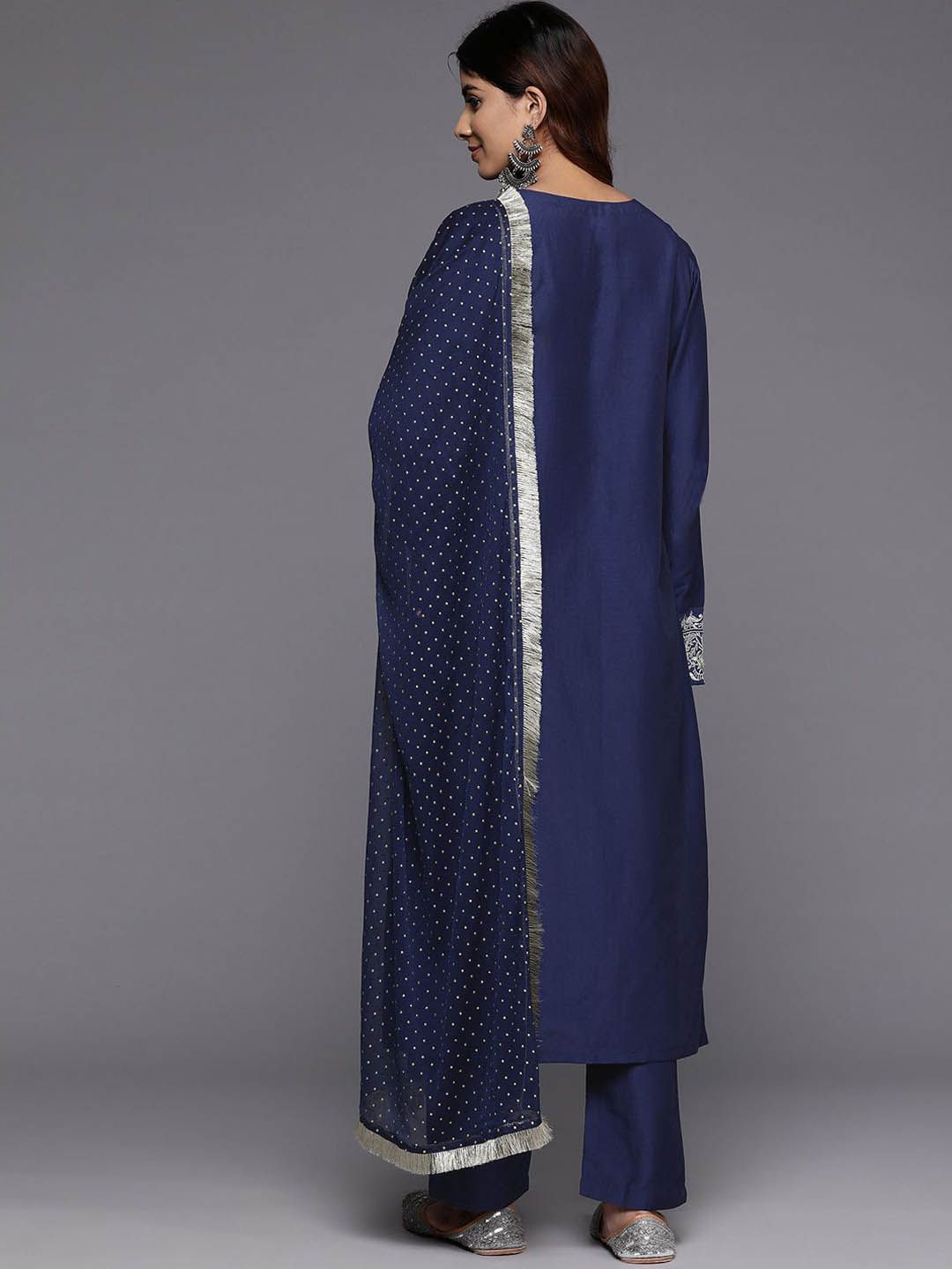 Indyancart VA Women's Ethnic Motifs Embroidered Kurta with Trousers & Dupatta