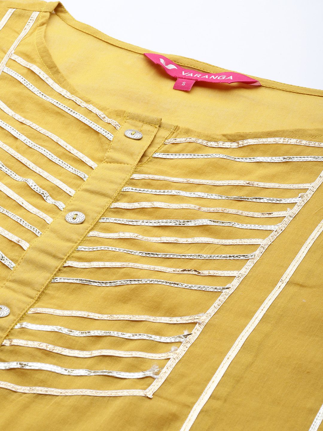 Indyancart VA Women's Mustard Yellow & Yellow Gotta Patti Cotton Kurta with Palazzos & Dupatta