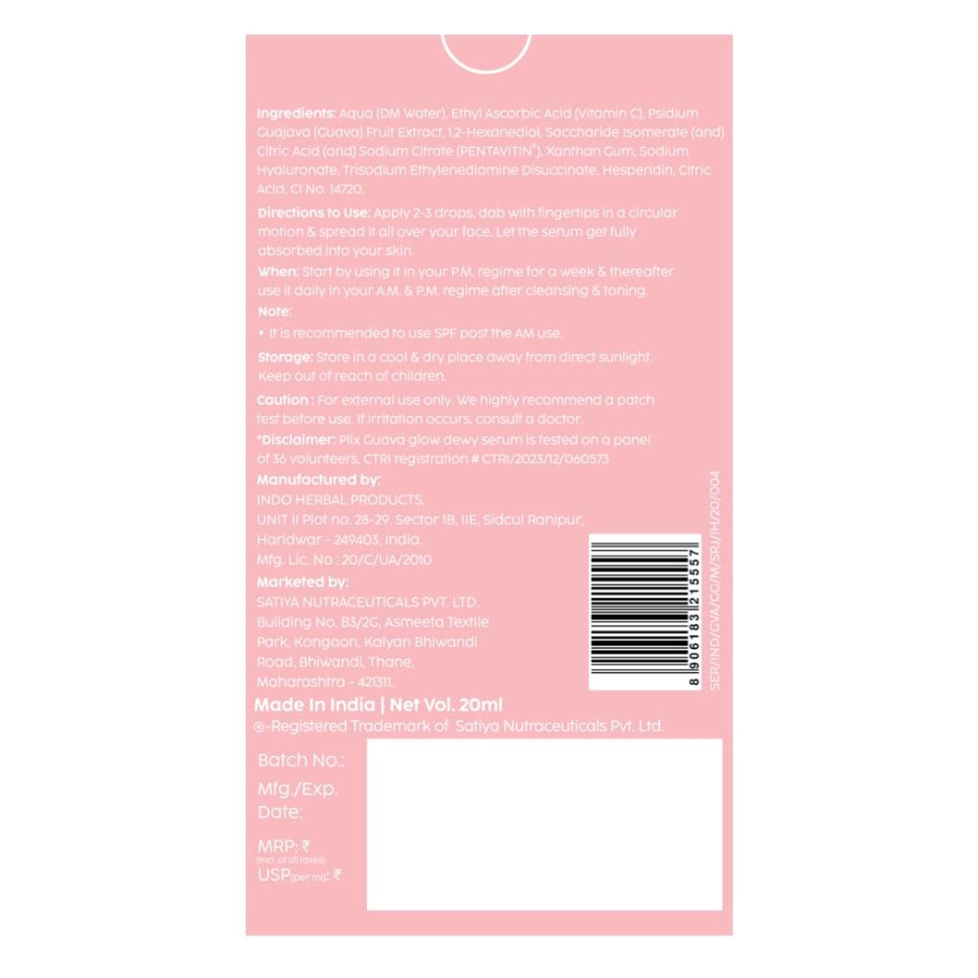 PLIX 10% Vitamin C Guava Face Serum for Skin Brightening & Even tone with Hyaluronic acid & Pentavitin