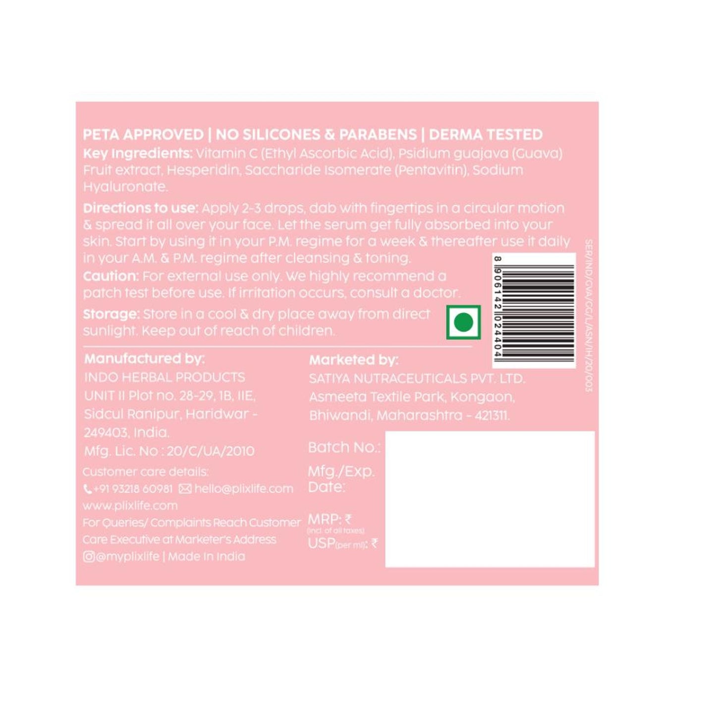PLIX 10% Vitamin C Guava Face Serum for Skin Brightening & Even tone with Hyaluronic acid & Pentavitin