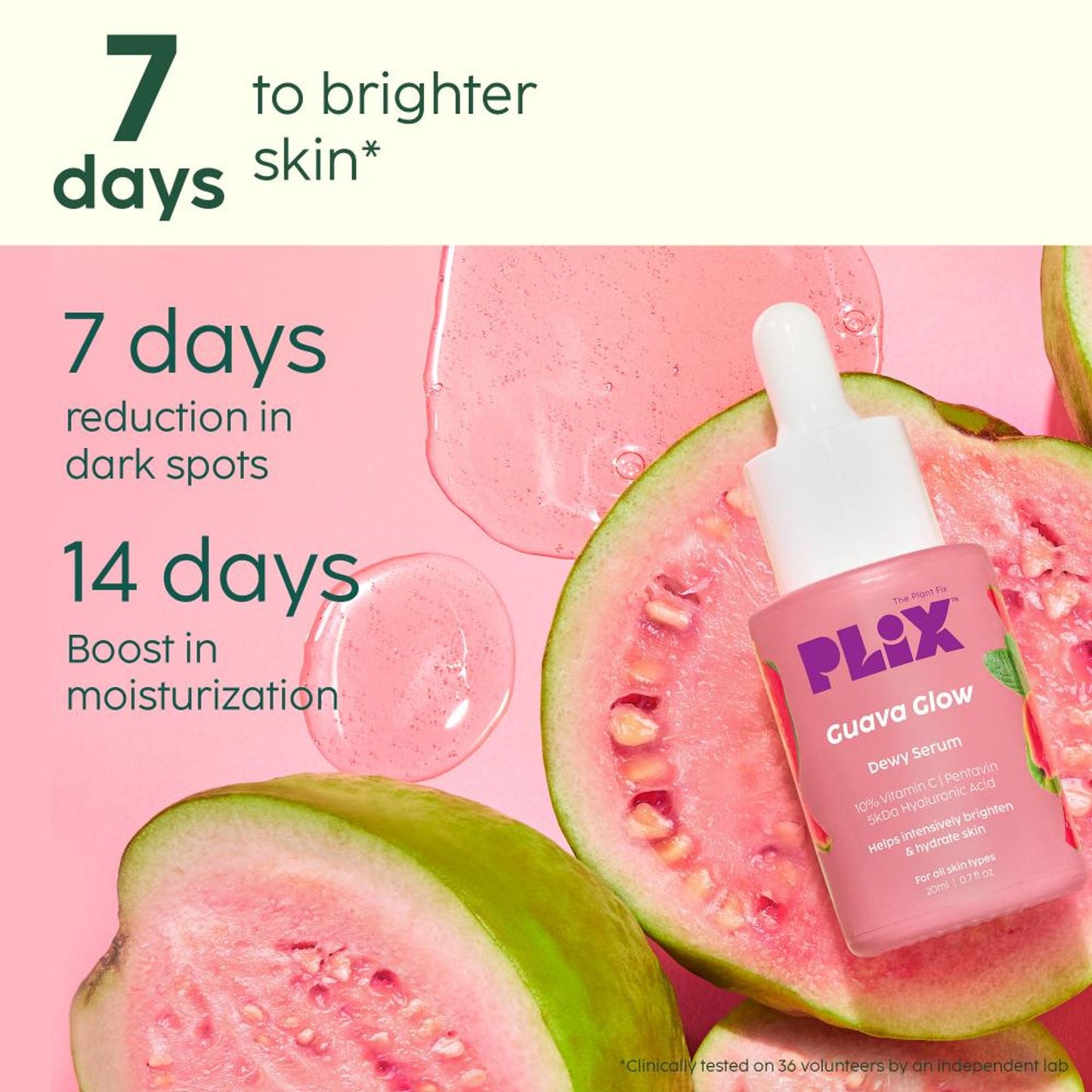 PLIX 10% Vitamin C Guava Face Serum for Skin Brightening & Even tone with Hyaluronic acid & Pentavitin