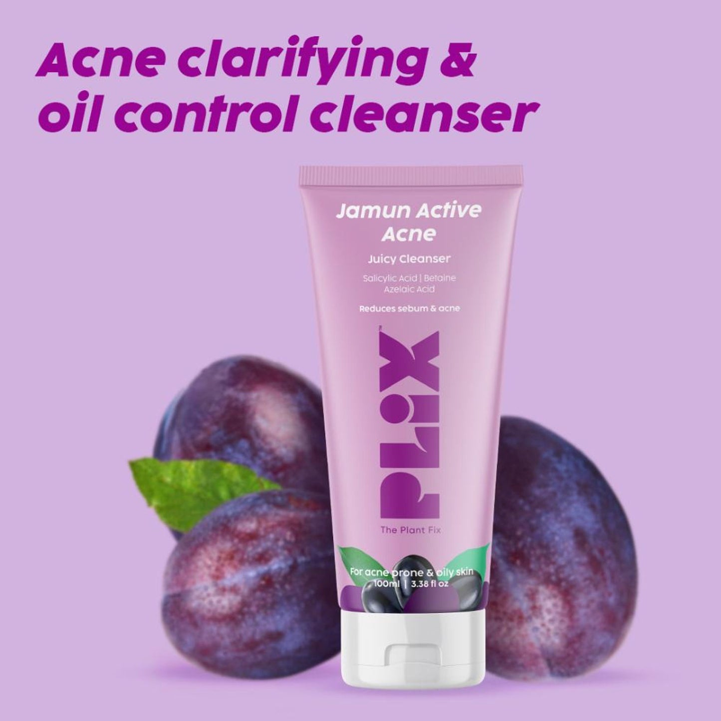 Plix 0.5% Salicylic Acid Jamun Face Wash Cleanser For Active Acne & Oil Control, Acne Breakouts
