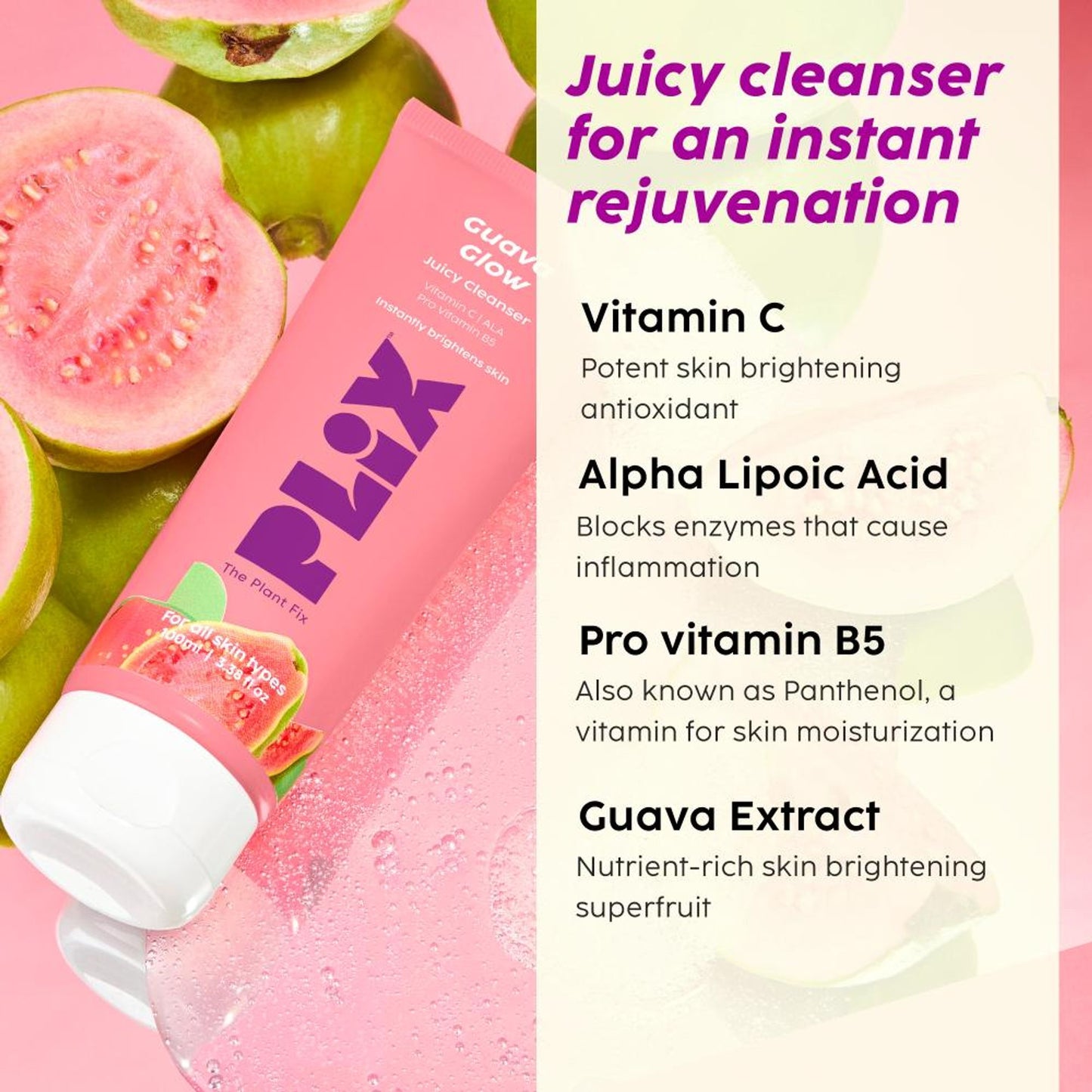 Plix Vitamin C Face Wash Cleanser For Skin Brightening, Pro Vit B5 & Alpha Lipoic Acid For Skin Glow