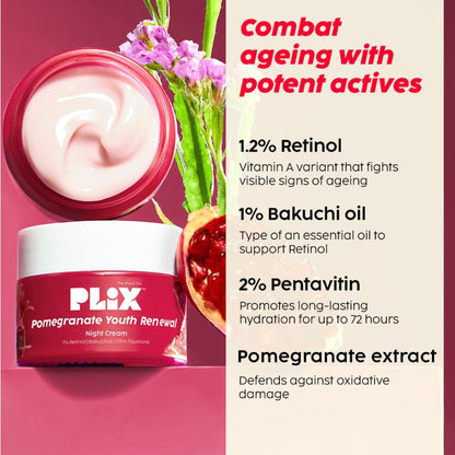 Plix 1.20% Retinol & 1% Bakuchi Oil Pomegranate Anti Ageing Night Cream, Reduce Fine Line & Wrinkles