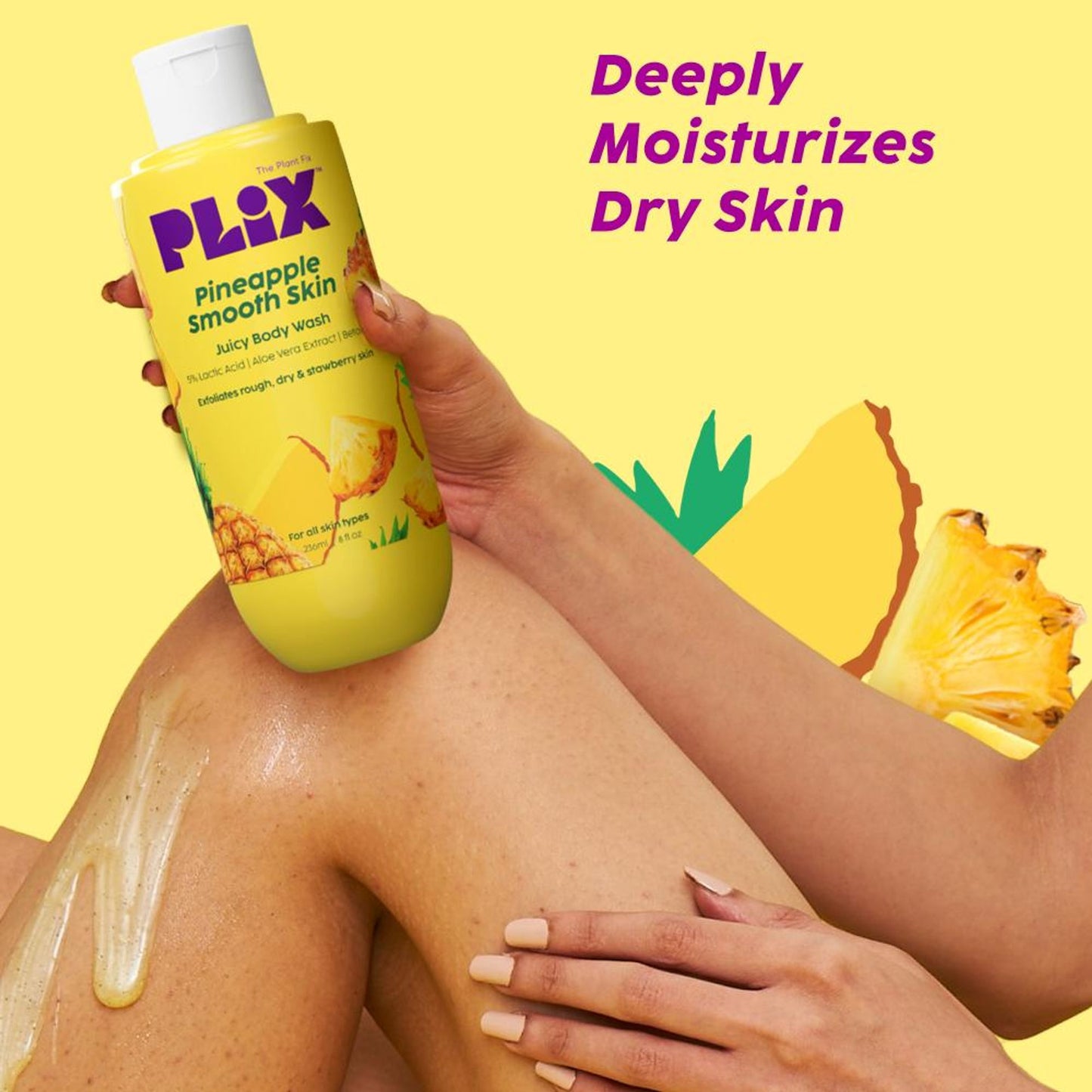 Plix Pineapple 5% Lactic Acid Body Wash Exfoliates Dry, Rough & Strawberry Skin With Deep Cleansing