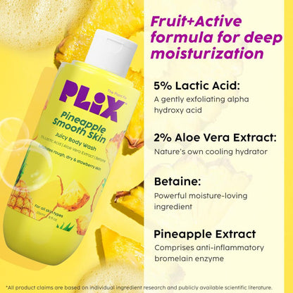 Plix Pineapple 5% Lactic Acid Body Wash Exfoliates Dry, Rough & Strawberry Skin With Deep Cleansing